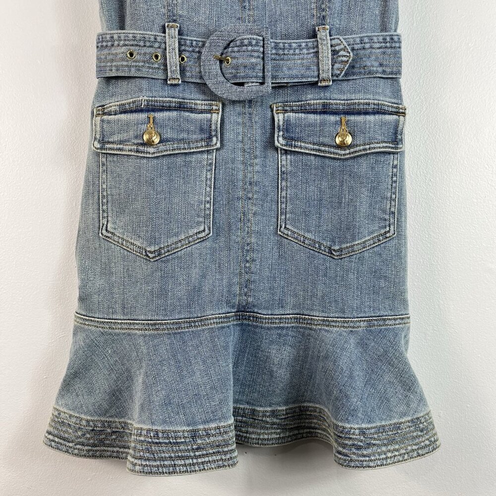 7 For All Mankind Denim Patch Pocket Mini Dress Size Small Belted Festival Party - Picture 4 of 15